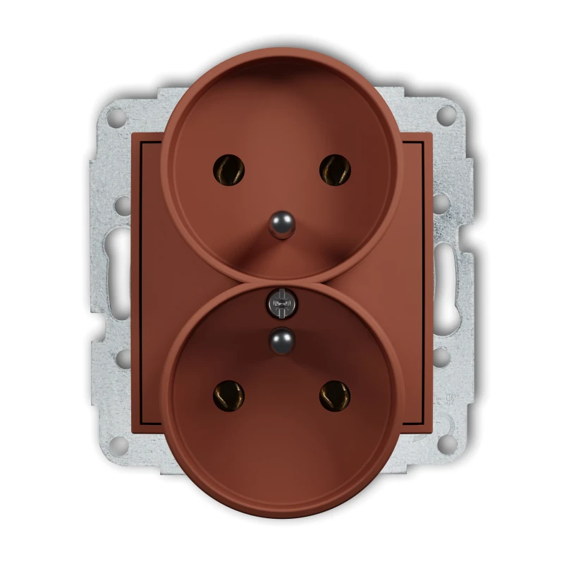 Karlik Seria Mini Mechanizm gniazda podwójnego do ramki z uziemieniem 2x(2P+Z) (bez przesłon torów prądowych) kolor terakota symbol 63MGPR-2z