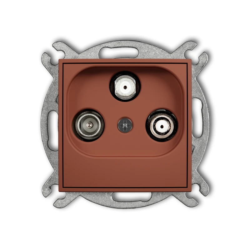 Karlik Seria Mini Mechanizm gniazda abonenckiego 2 wyjścia SAT + TV kolor terakota symbol 63MGSN