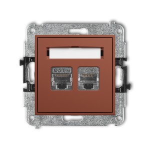 Karlik Seria Mini Mechanizm gniazda komputerowego podwójnego 2xRJ45, kat. 6, ekranowany, 8-stykowy kolor terakota symbol 63MGK-6