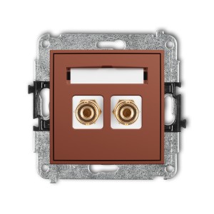 Karlik Seria Mini Mechanizm gniazda głośnikowego pojedynczego (typu banan - czerwony i czarny, pozłacany, 4 mm2, do lutowania) kolor terakota symbol 63MGG-3