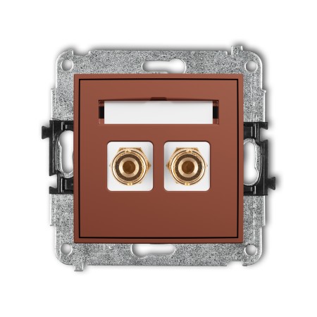 Karlik Seria Mini Mechanizm gniazda głośnikowego pojedynczego (typu banan - czerwony i czarny, pozłacany, 4 mm2, do lutowania) kolor terakota symbol 63MGG-3