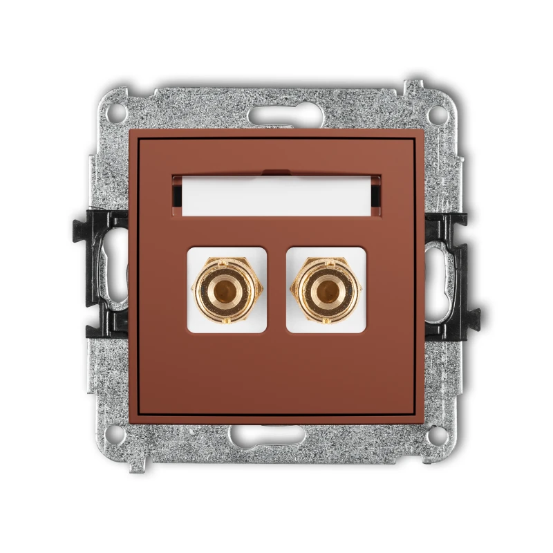 Karlik Seria Mini Mechanizm gniazda głośnikowego pojedynczego (typu banan - czerwony i czarny, pozłacany, 4 mm2, do lutowania) kolor terakota symbol 63MGG-3