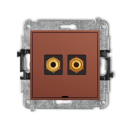 Karlik Seria Mini Mechanizm gniazda głośnikowego pojedynczego, bez pola opisowego (typu banan - czerwony i czarny, pozłacany, 4 mm2, skręcany) kolor terakota symbol 63MGGBO-4
