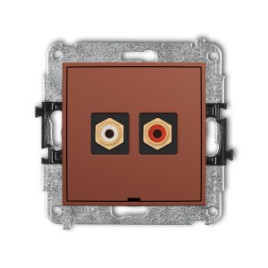Karlik Seria Mini Mechanizm gniazda podwójnego RCA, bez pola opisowego (typu cinch - biały i czerwony, pozłacany) kolor terakota symbol 63MGRCABO-2