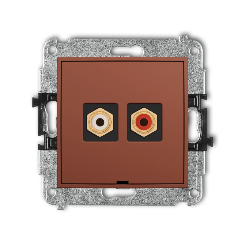 Karlik Seria Mini Mechanizm gniazda podwójnego RCA, bez pola opisowego (typu cinch - biały i czerwony, pozłacany) kolor terakota symbol 63MGRCABO-2