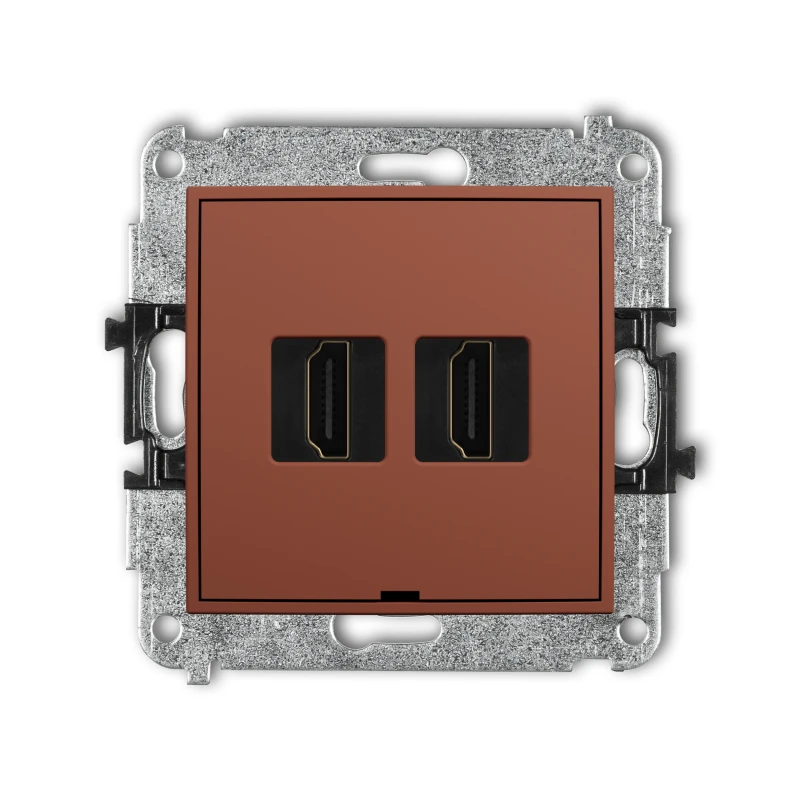 Karlik Seria Mini Mechanizm gniazda podwójnego HDMI 2.1, 8K, bez pola opisowego kolor terakota symbol 63MHDMIBO-6