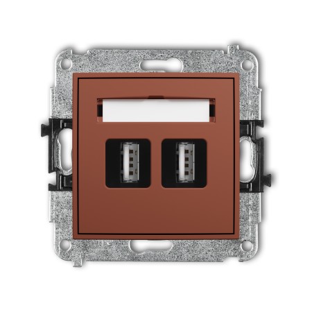 Karlik Seria Mini Mechanizm gniazda podwójnego 2xUSB A-A 2.0 kolor terakota symbol 63MGUSB-2