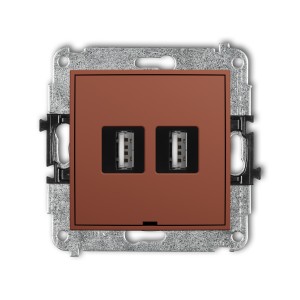 Karlik Seria Mini Mechanizm gniazda podwójnego 2xUSB A-A 2.0, bez pola opisowego kolor terakota symbol 63MGUSBBO-2
