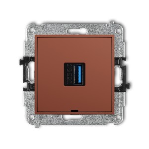 Karlik Seria Mini Mechamizm gniazda pojedynczego USB A-A 3.0, bez pola opisowego kolor terakota symbol 63MGUSBBO-5