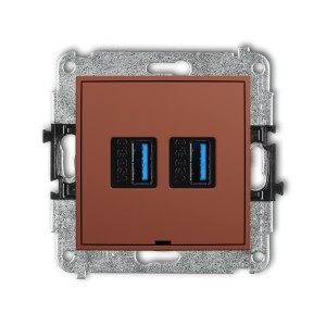 Karlik Seria Mini Mechanizm gniazda podwójnego 2xUSB A-A 3.0, bez pola opisowego kolor terakota symbol 63MGUSBBO-6