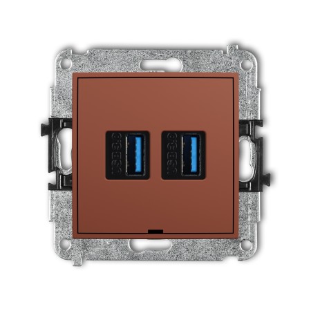 Karlik Seria Mini Mechanizm gniazda podwójnego 2xUSB A-A 3.0, bez pola opisowego kolor terakota symbol 63MGUSBBO-6