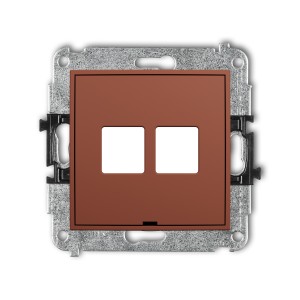 Karlik Seria Mini Mechanizm gniazda multimedialnego podwójnego bez modułu, bez pola opisowego (standard Keystone) kolor terakota symbol 63MGMBO-2P