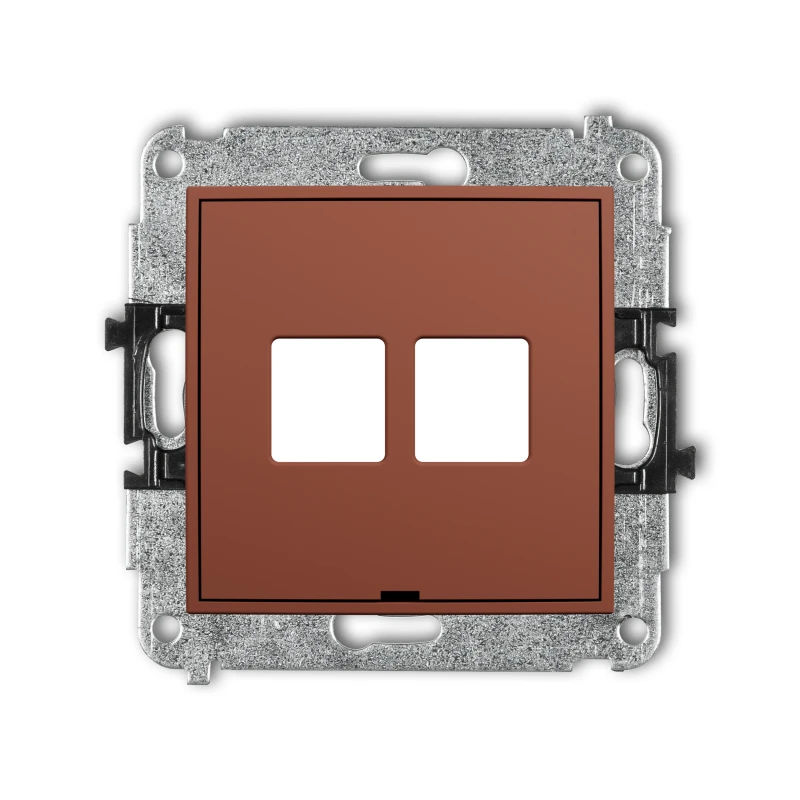 Karlik Seria Mini Mechanizm gniazda multimedialnego podwójnego bez modułu, bez pola opisowego (standard Keystone) kolor terakota symbol 63MGMBO-2P