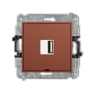 Karlik Seria Mini Mechanizm ładowarki USB pojedynczej USB A, 10W max., 5V, 2A, bez pola opisowego kolor terakota symbol 63MCUSBBO-3