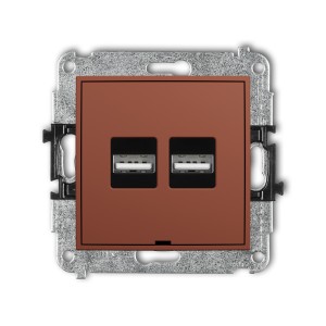 Karlik Seria Mini Mechanizm ładowarki USB podwójnej 2xUSB A, 15,5W max., 5V, 3.1A, bez pola opisowego kolor terakota symbol 63MCUSBBO-6