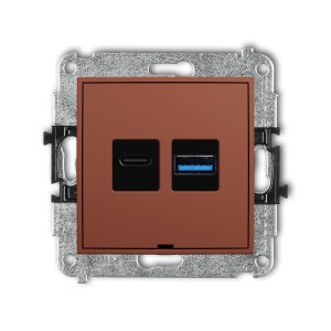 Karlik Seria Mini Mechanizm ładowarki USB podwójnej USB C + USB A, 20W max., bez pola opisowego kolor terakota symbol 63MCUSBBO-8