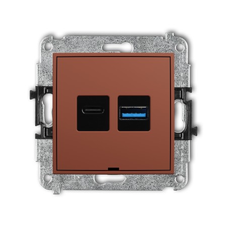 Karlik Seria Mini Mechanizm ładowarki USB podwójnej USB C + USB A, 20W max., bez pola opisowego kolor terakota symbol 63MCUSBBO-8
