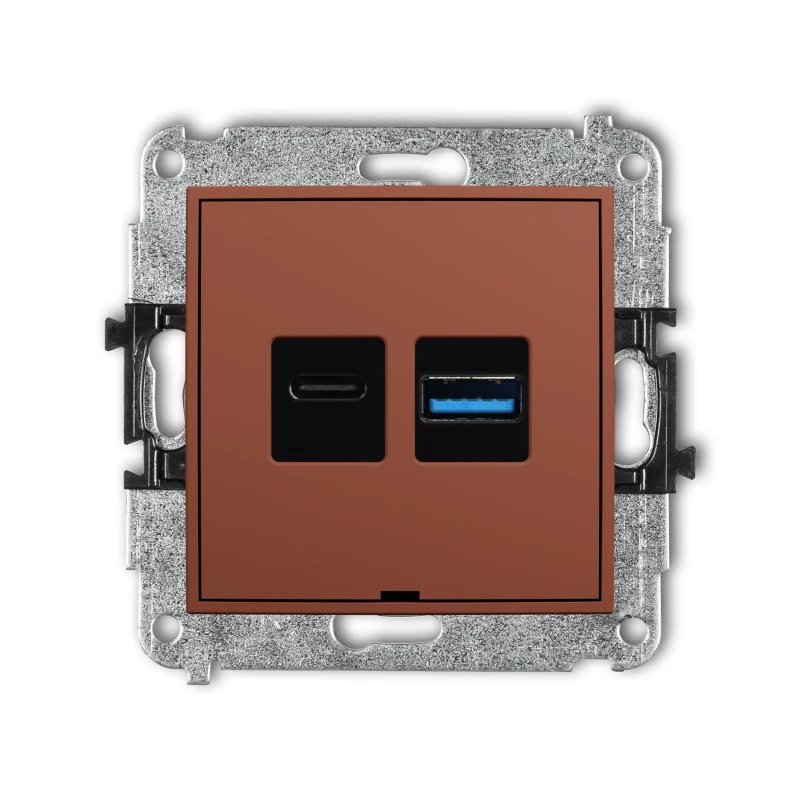 Karlik Seria Mini Mechanizm ładowarki USB podwójnej USB C + USB A, 20W max., bez pola opisowego kolor terakota symbol 63MCUSBBO-8