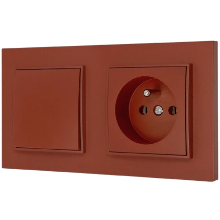 Włącznik pojedynczy z gniazdem pojedynczym z ramką kwadratową seria MINI kolor terakota