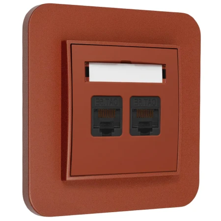 Gniazdo internetowe rj45 2x z ramką zaokrągloną seria MINI kolor terakota