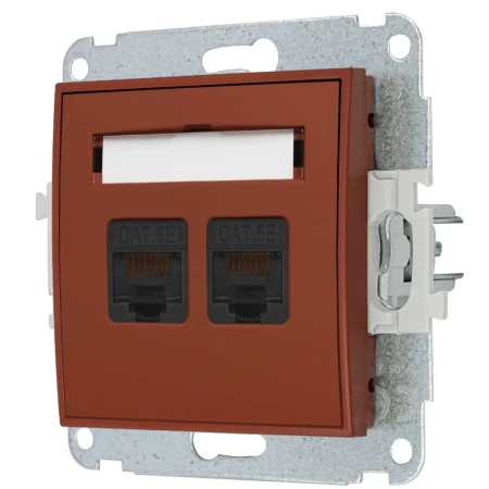 Gniazdo internetowe rj45 2x z ramką zaokrągloną seria MINI kolor terakota