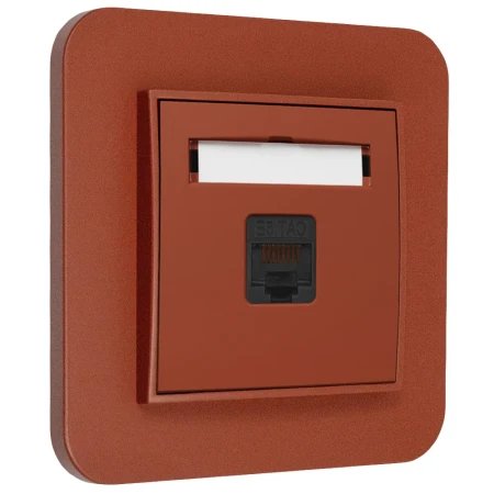 Gniazdo internetowe rj45 1x z ramką zaokrągloną seria MINI kolor terakota