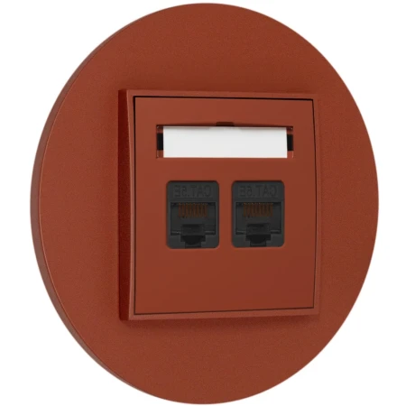 Gniazdo internetowe rj45 2x z ramką okrągłą seria MINI kolor terakota