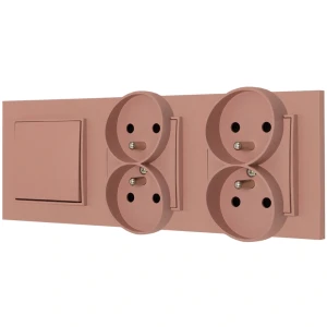 Włącznik pojedynczy i dwa gniazda podwójne z ramką kwadratową seria MINI kolor łososiowy