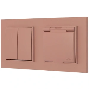 Włącznik podwójny z gniazdem hermetycznym z ramką kwadratową seria MINI kolor łososiowy