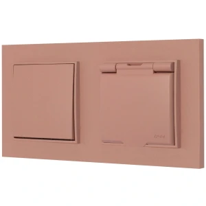 Włącznik pojedynczy z gniazdem hermetycznym z ramką kwadratową seria MINI kolor łososiowy