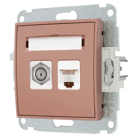 Gniazdo rj45/antenowe z ramką kwadratową seria MINI kolor łososiowy