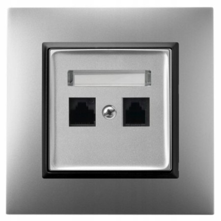 Gniazdo Internetowe Rj45 2X Ospel Aria Srebrny Czarny