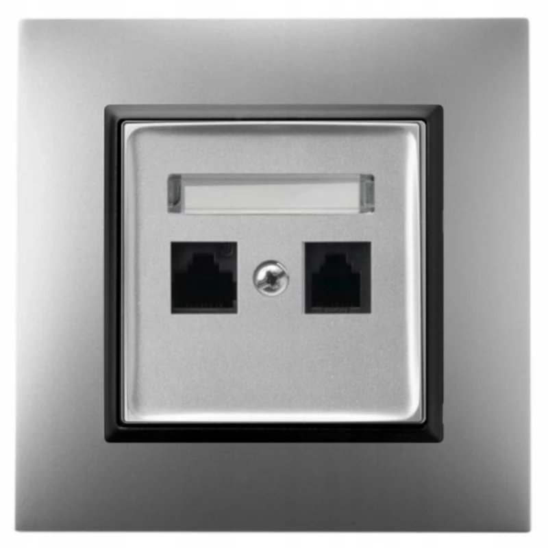 Gniazdo Internetowe Rj45 2X Ospel Aria Srebrny Czarny