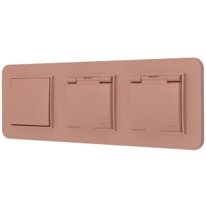 Włącznik pojedynczy i dwa gniazda hermetyczne z ramką zaokrągloną seria MINI kolor łososiowy