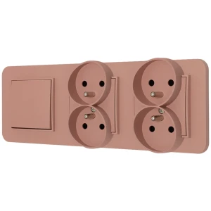Włącznik pojedynczy i dwa gniazda podwójne z ramką zaokrągloną seria MINI kolor łososiowy