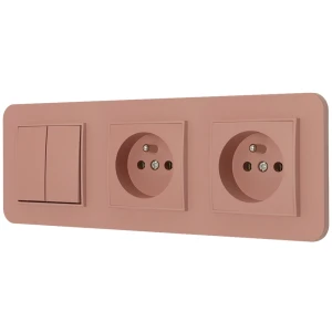 Włącznik podwójny i dwa gniazda pojedyncze z ramką zaokrągloną seria MINI kolor łososiowy