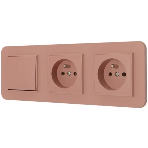Włącznik pojedynczy i dwa gniazda pojedyncze z ramką zaokrągloną seria MINI kolor łososiowy