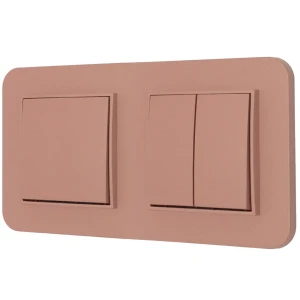 Dwa włączniki pojedynczy i podwójny z ramką zaokrągloną seria MINI kolor łososiowy