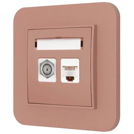 Gniazdo rj45/antenowe z ramką zaokrągloną seria MINI kolor łososiowy