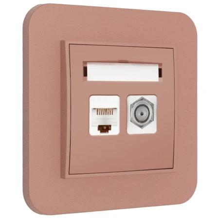 Gniazdo rj45/antenowe z ramką zaokrągloną seria MINI kolor łososiowy