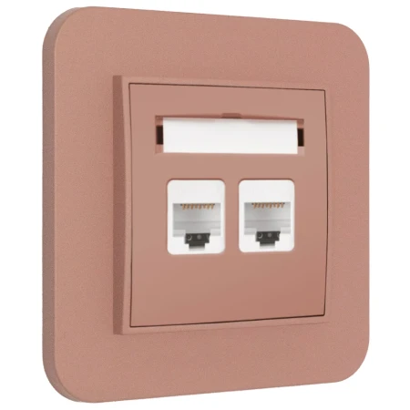Gniazdo internetowe rj45 2x z ramką zaokrągloną seria MINI kolor łososiowy