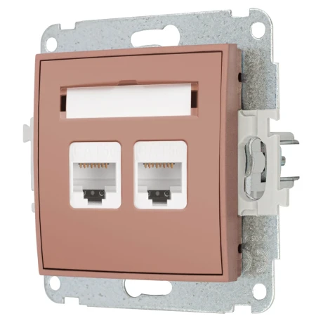 Gniazdo internetowe rj45 2x z ramką zaokrągloną seria MINI kolor łososiowy