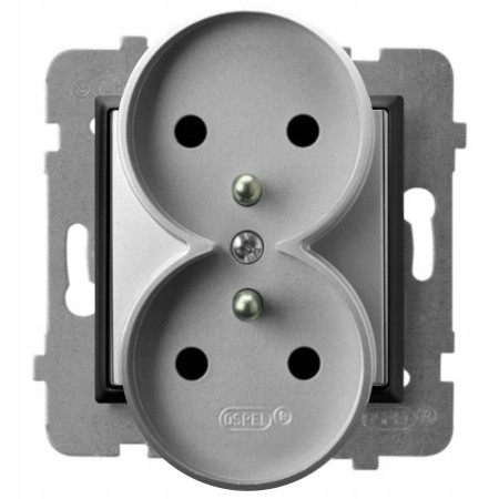 Moduł Srebrny Czarny Bez Ramki Gniazdo Podwójne Ospel Aria