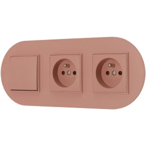 Włącznik pojedynczy i dwa gniazda pojedyncze z ramką okrągłą seria MINI kolor łososiowy