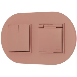Włącznik podwójny z gniazdem hermetycznym z ramką okrągłą seria MINI kolor łososiowy