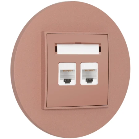 Gniazdo internetowe rj45 2x z ramką okrągłą seria MINI kolor łososiowy