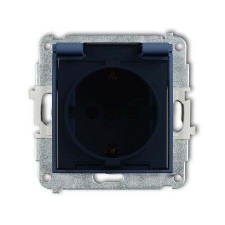 Karlik Seria Mini Mechanizm gniazda bryzgoszczelnego z uziemieniem SCHUKO 2P+Z (klapka dymna, przesłony torów prądowych) kolor navy blue symbol 64MGPB-1sdp