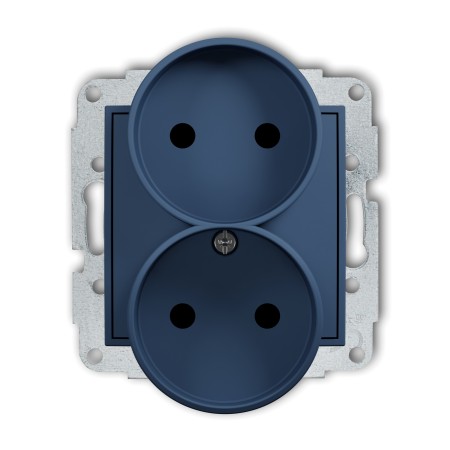 Karlik Seria Mini Mechanizm gniazda podwójnego do ramki bez uziemienia 2x2P (przesłony torów prądowych) kolor navy blue symbol 64MGPR-2p