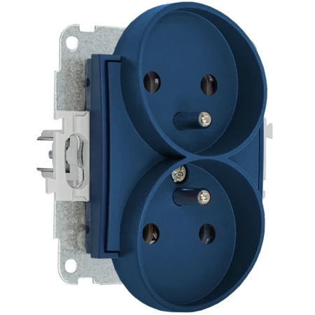 Karlik Seria Mini Mechanizm gniazda podwójnego do ramki z uziemieniem 2x(2P+Z) (przesłony torów prądowych) kolor navy blue symbol 64MGPR-2zp