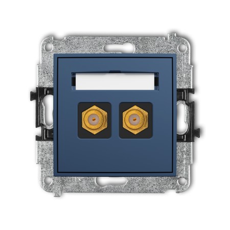 Karlik Seria Mini Mechanizm gniazda antenowego podwójnego typu F (SAT) pozłacany kolor navy blue symbol 64MGF-2.1